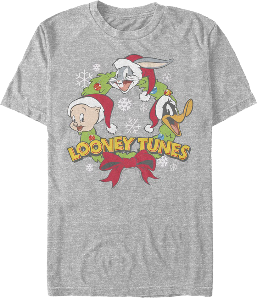 Porky Bugs Daffy Christmas Wreath Looney Tunes T-Shirt