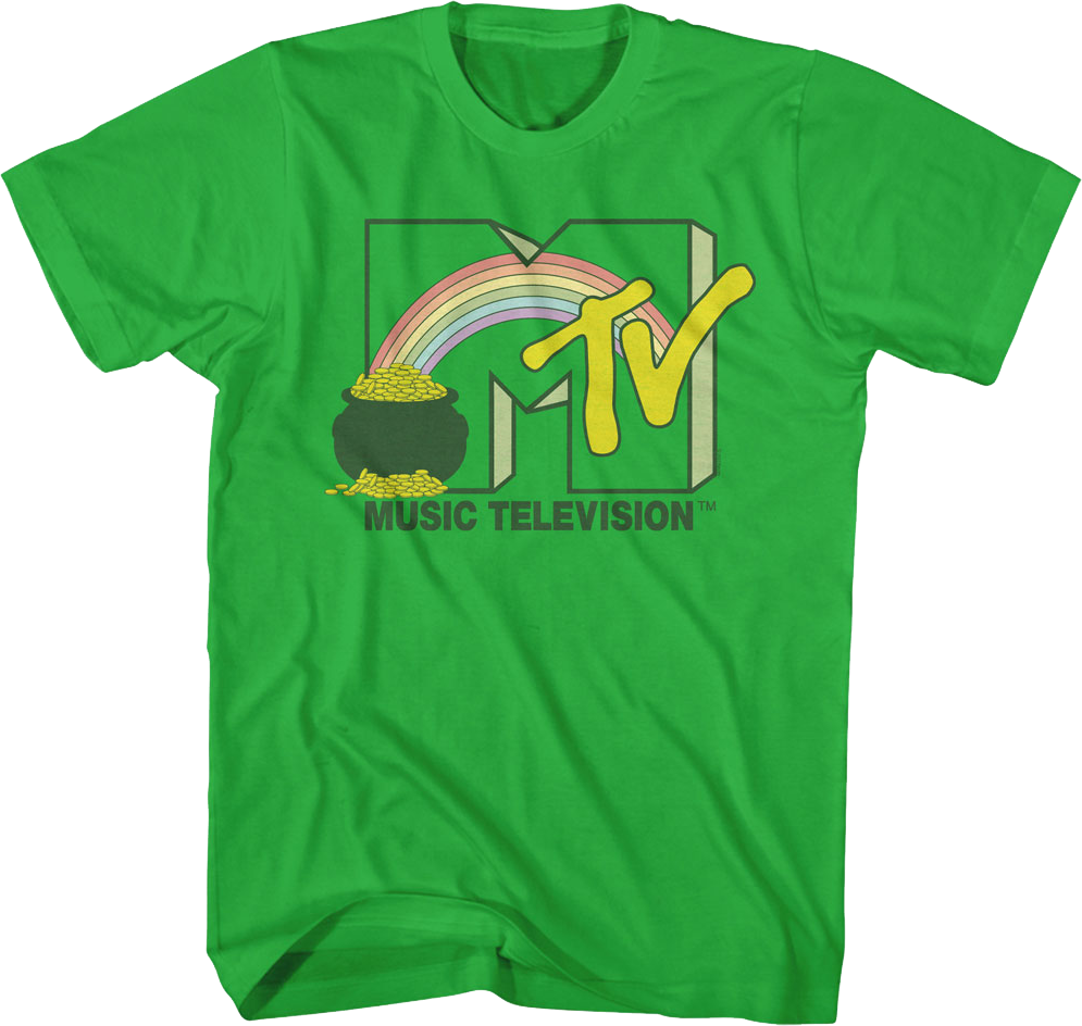Green Rainbow And Pot Of Gold Logo MTV Shirt