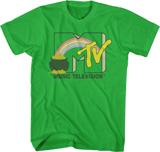 Green Rainbow And Pot Of Gold Logo MTV Shirt