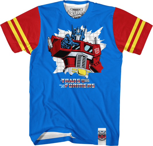 Optimus Prime Vintage Striped Sleeve Transformers T-Shirt