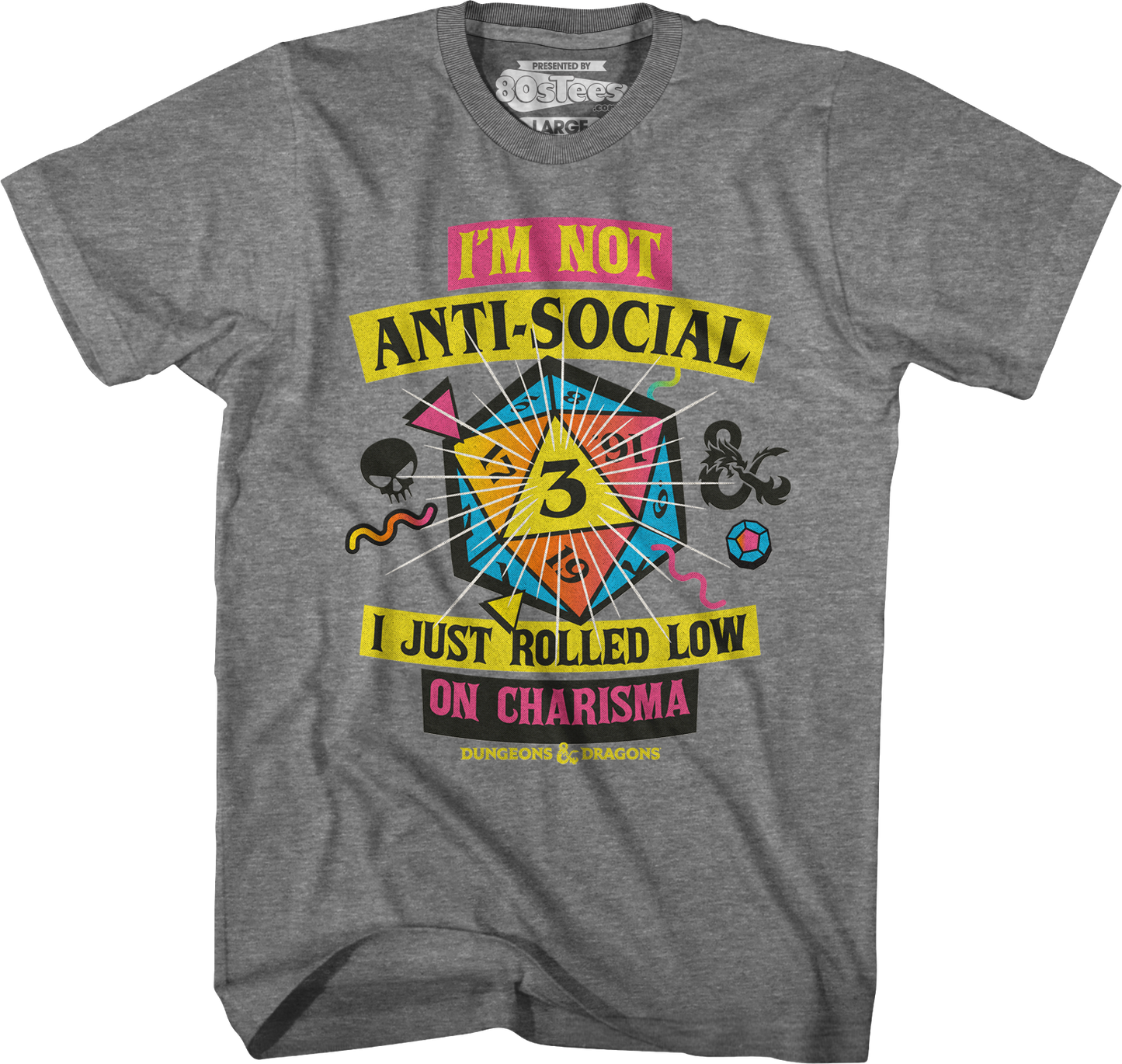 Graphite Heather Rolled Low On Charisma Dungeons & Dragons T-Shirt
