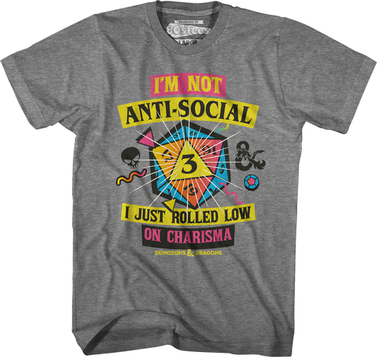 Graphite Heather Rolled Low On Charisma Dungeons & Dragons T-Shirt