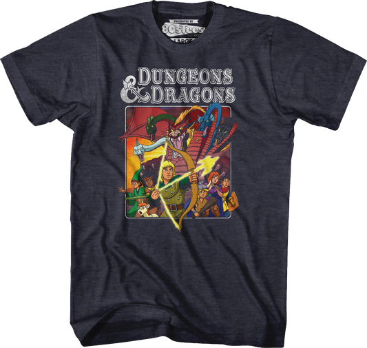 Navy Heather Cartoon Characters Dungeons & Dragons T-Shirt