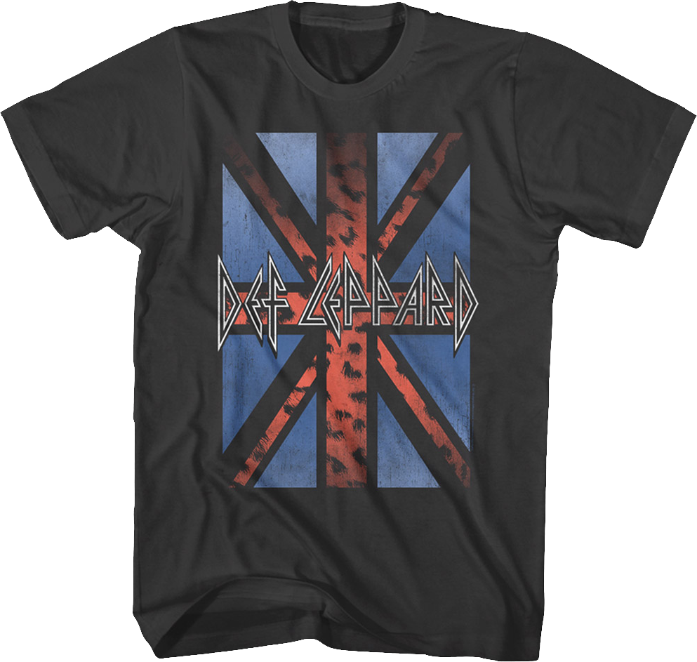 Vintage Leopard Print Flag Def Leppard T-Shirt