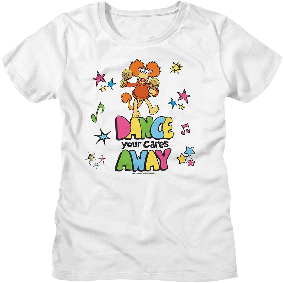 Womens Dance Your Cares Away Colorful Shapes Fraggle Rock Shirt